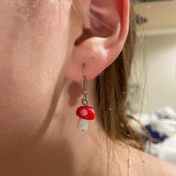 silver mushroom dangle earrings - Picture 2 of 2